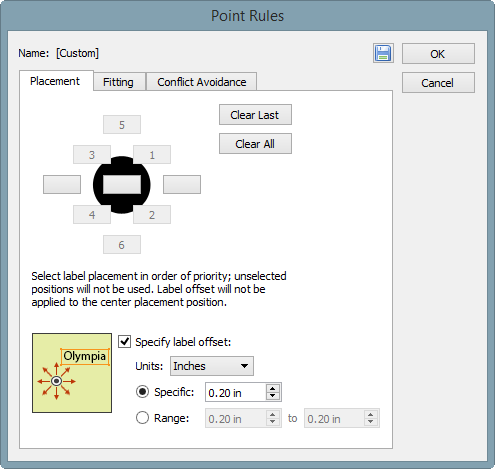 The offset option in The Point Rules dialog window from MAP LabelPro. 