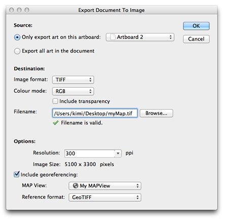 MAPublisher 9.3: Export Document to Image dialog box