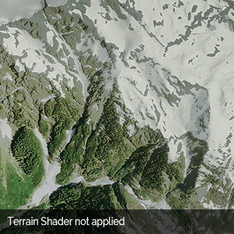 Animation that shows the an image with and without Terrain Shader applied.