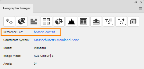 An opened image (GeoTIFF)  has an internal reference file and is listed as "boston-east.tif"